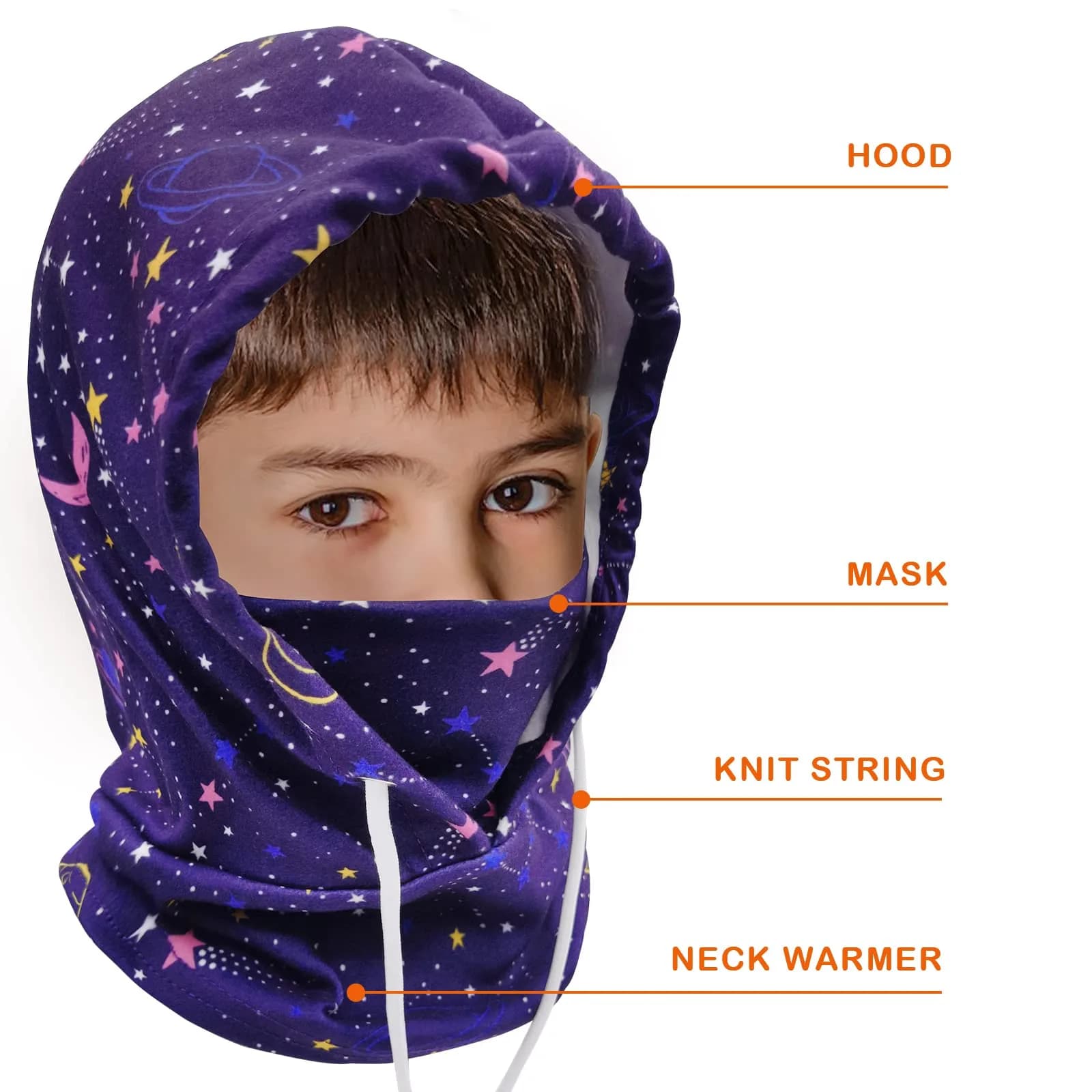 Ineetatu Kids Winter Balaclava Windproof Hats (2 Pack) - Universe + Snowman, Ages 4-16 | Warm Fleece Ski Mask with Adjustable Face Cover - view 2