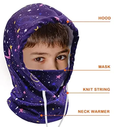 Ineetatu Kids Winter Balaclava Windproof Hats (2 Pack) - Universe + Snowman, Ages 4-16 | Warm Fleece Ski Mask with Adjustable Face Cover thumbnail 2