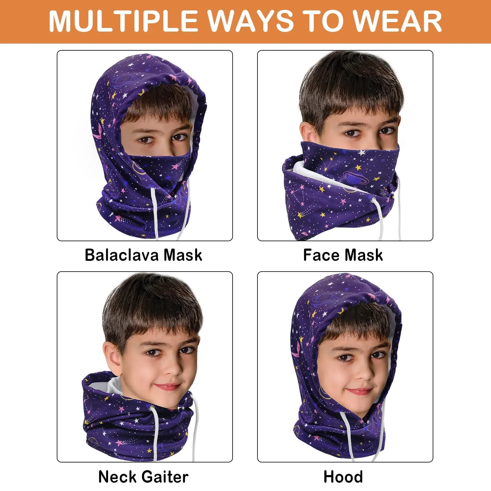 Ineetatu Kids Winter Balaclava Hat (2 Pack) Universe + Fish Scales | Windproof Fleece Ski Mask for Boys & Girls - view 5