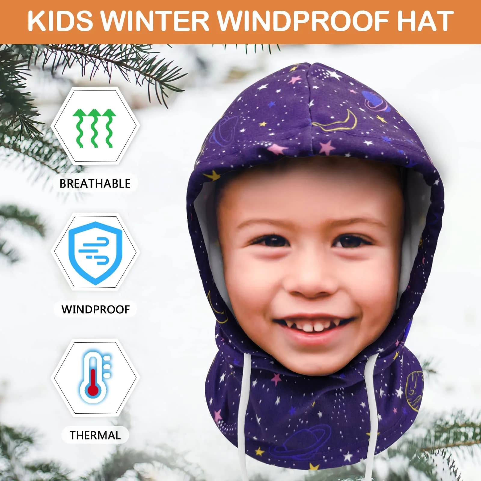 Ineetatu Kids Winter Balaclava Hat (2 Pack) Universe + Fish Scales | Windproof Fleece Ski Mask for Boys & Girls - view 3