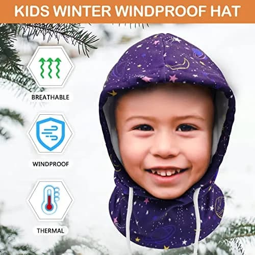 Ineetatu Kids Winter Balaclava Hat (2 Pack) Universe + Fish Scales | Windproof Fleece Ski Mask for Boys & Girls thumbnail 3