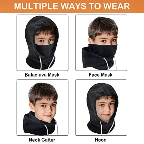 Ineetatu Kids Winter Balaclava Windproof Hats (2-Pack, Black + Purple) | Warm Fleece Ski Mask for Boys & Girls thumbnail 5