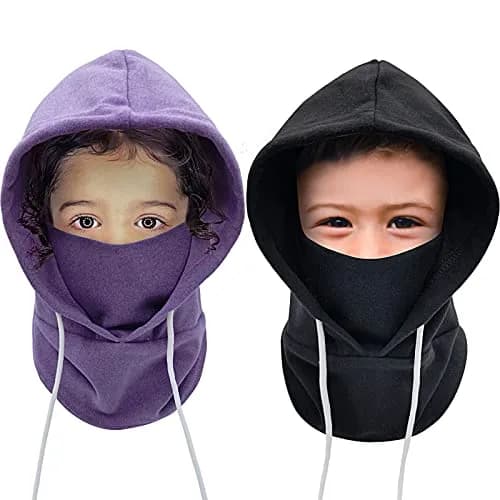 Ineetatu Kids Winter Balaclava Windproof Hats (2-Pack, Black + Purple) | Warm Fleece Ski Mask for Boys & Girls thumbnail 1
