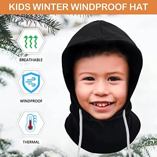 Ineetatu Kids Winter Balaclava Windproof Hats (2-Pack, Black + Purple) | Warm Fleece Ski Mask for Boys & Girls thumbnail 3