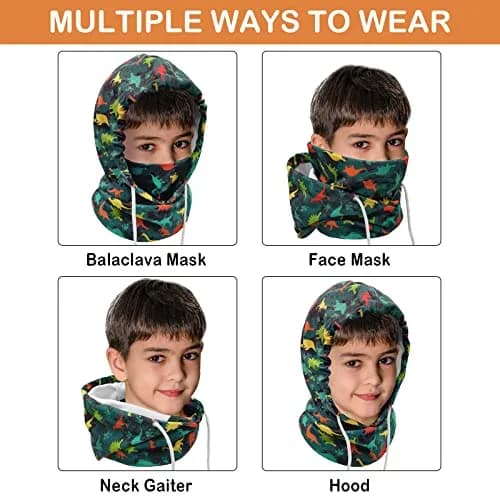 Ineetatu Kids Winter Balaclava Windproof Hats (2 Pack) - Adjustable Fleece Ski Mask for Boys & Girls, Dinosaur + Snowman thumbnail 5