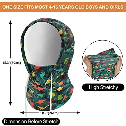 Ineetatu Kids Winter Balaclava Windproof Hats (2 Pack) - Adjustable Fleece Ski Mask for Boys & Girls, Dinosaur + Snowman thumbnail 6