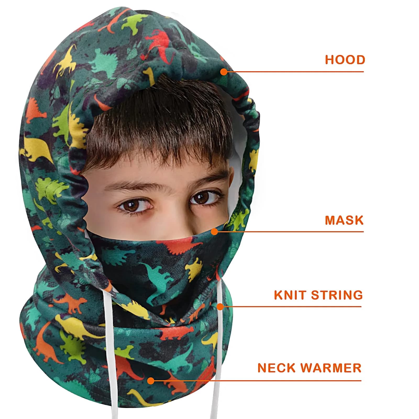 Ineetatu Kids Winter Balaclava Windproof Hats (2 Pack) - Adjustable Fleece Ski Mask for Boys & Girls, Dinosaur + Snowman - view 2