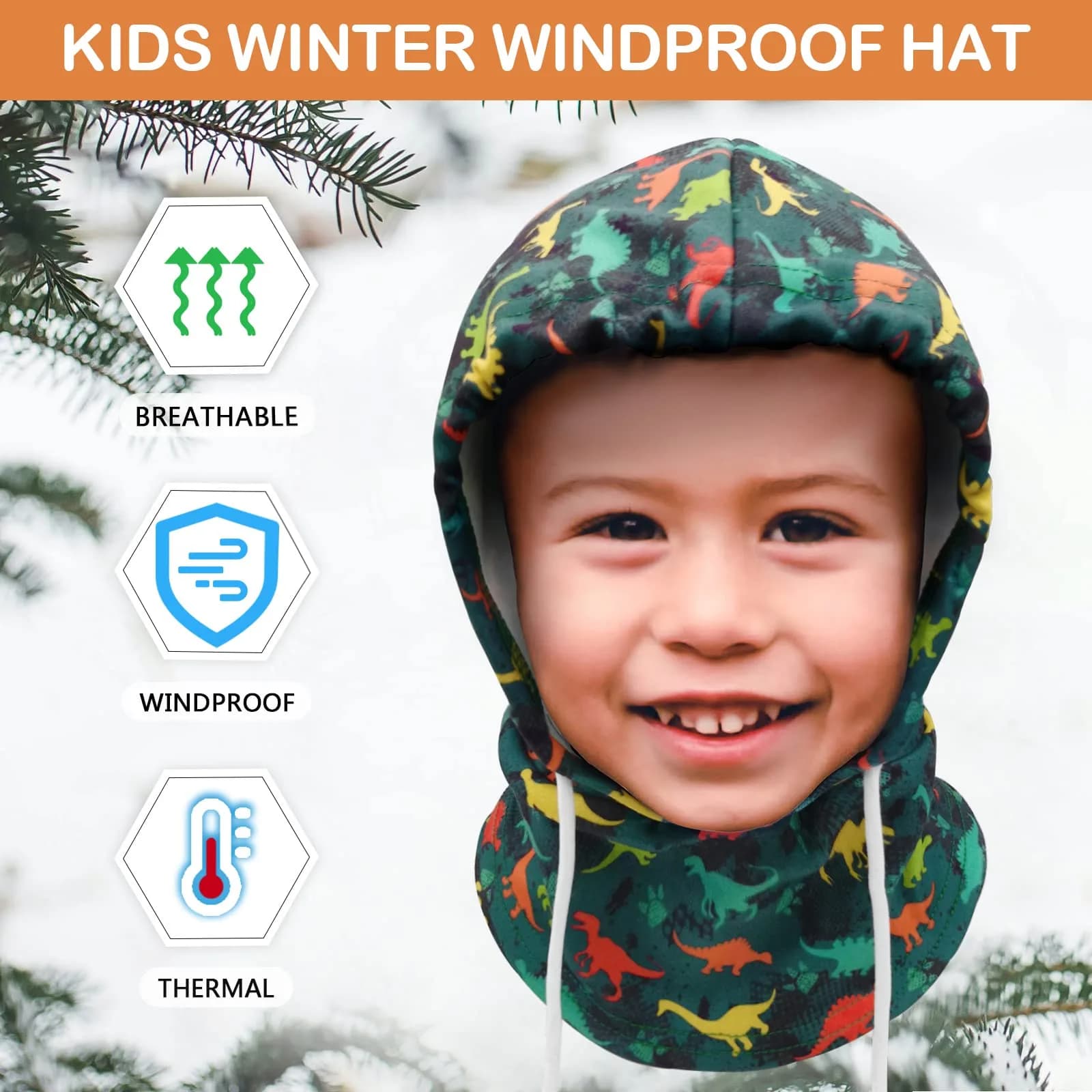 Ineetatu Kids Winter Balaclava Windproof Hats (2 Pack) - Adjustable Fleece Ski Mask for Boys & Girls, Dinosaur + Snowman - view 3
