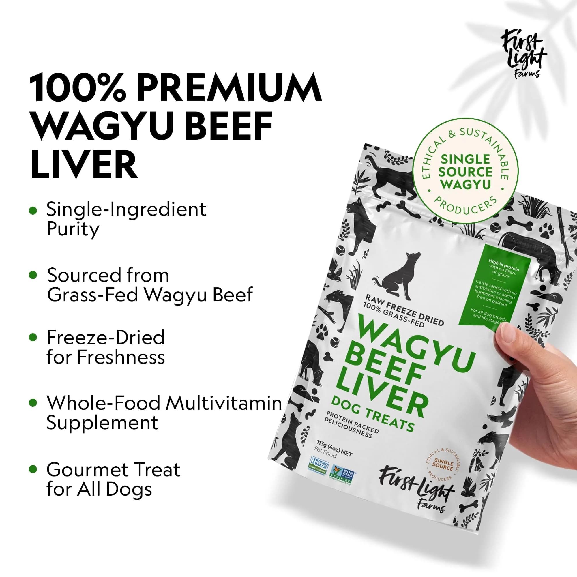 First Light Farms Freeze-Dried Wagyu Beef Liver Dog Treats 113g (4oz) | Nutrient-Dense Superfood for All Breeds - view 3