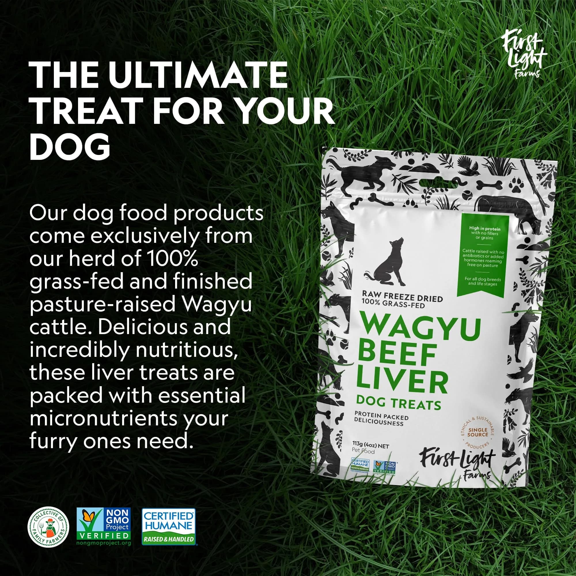 First Light Farms Freeze-Dried Wagyu Beef Liver Dog Treats 113g (4oz) | Nutrient-Dense Superfood for All Breeds - view 4