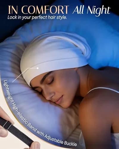 OLESILK 100% Mulberry Silk Bonnet for Sleeping Women, Hair Wrap for Curly Hair Care, Real Silk, Not Satin, Ivory (10.5" L x 11.5" W) thumbnail 4