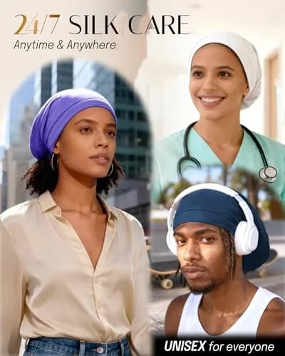 OLESILK 100% Mulberry Silk Bonnet for Sleeping Women, Hair Wrap for Curly Hair Care, Real Silk, Not Satin, Ivory (10.5" L x 11.5" W) thumbnail 7
