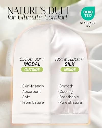 OLESILK 100% Mulberry Silk Bonnet for Sleeping Women, Hair Wrap for Curly Hair Care, Real Silk, Not Satin, Ivory (10.5" L x 11.5" W) thumbnail 2
