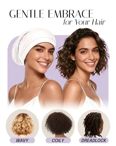 OLESILK 100% Mulberry Silk Bonnet for Sleeping Women, Hair Wrap for Curly Hair Care, Real Silk, Not Satin, Ivory (10.5" L x 11.5" W) thumbnail 3