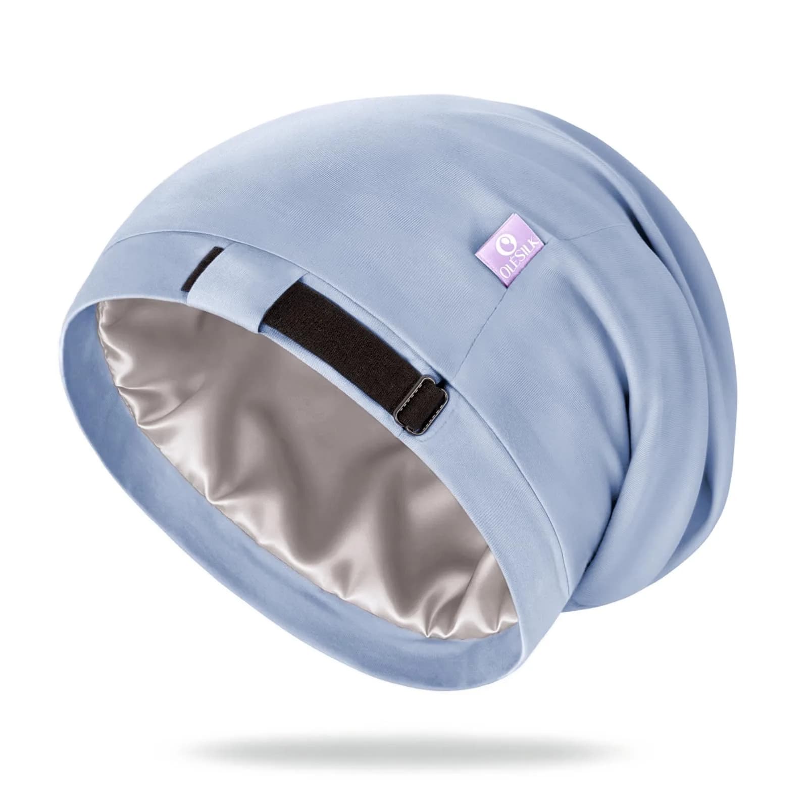 OLESILK Mulberry Silk Bonnet for Sleeping Women | Adjustable Hair Wrap for Curly Hair Care — Light Blue