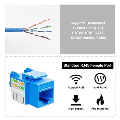 iwillink 10Gbps Cat6 Keystone Jack 10-Pack Blue | 100m Ethernet Cable Length Support thumbnail 3
