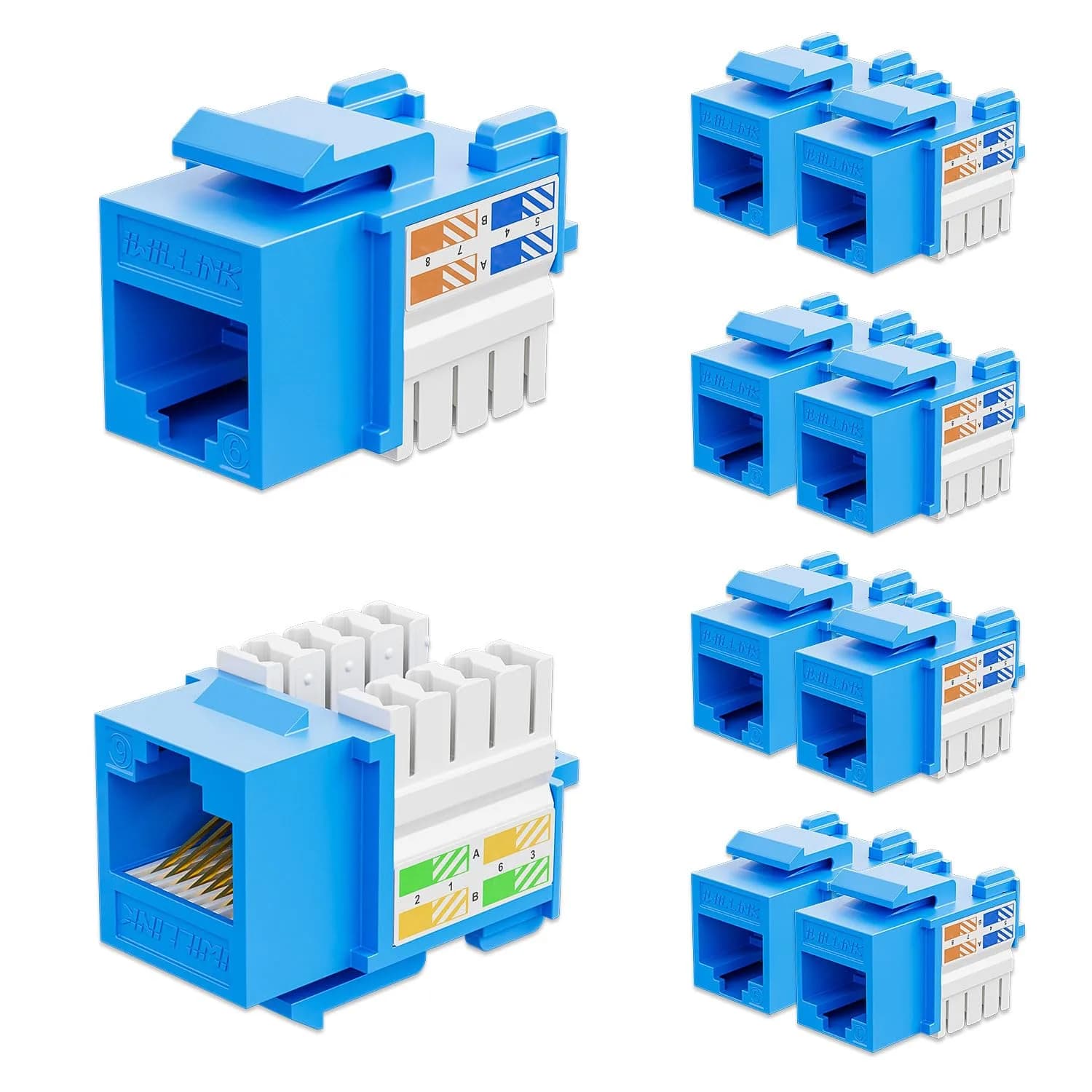 iwillink 10Gbps Cat6 Keystone Jack 10-Pack Blue | 100m Ethernet Cable Length Support - main product image