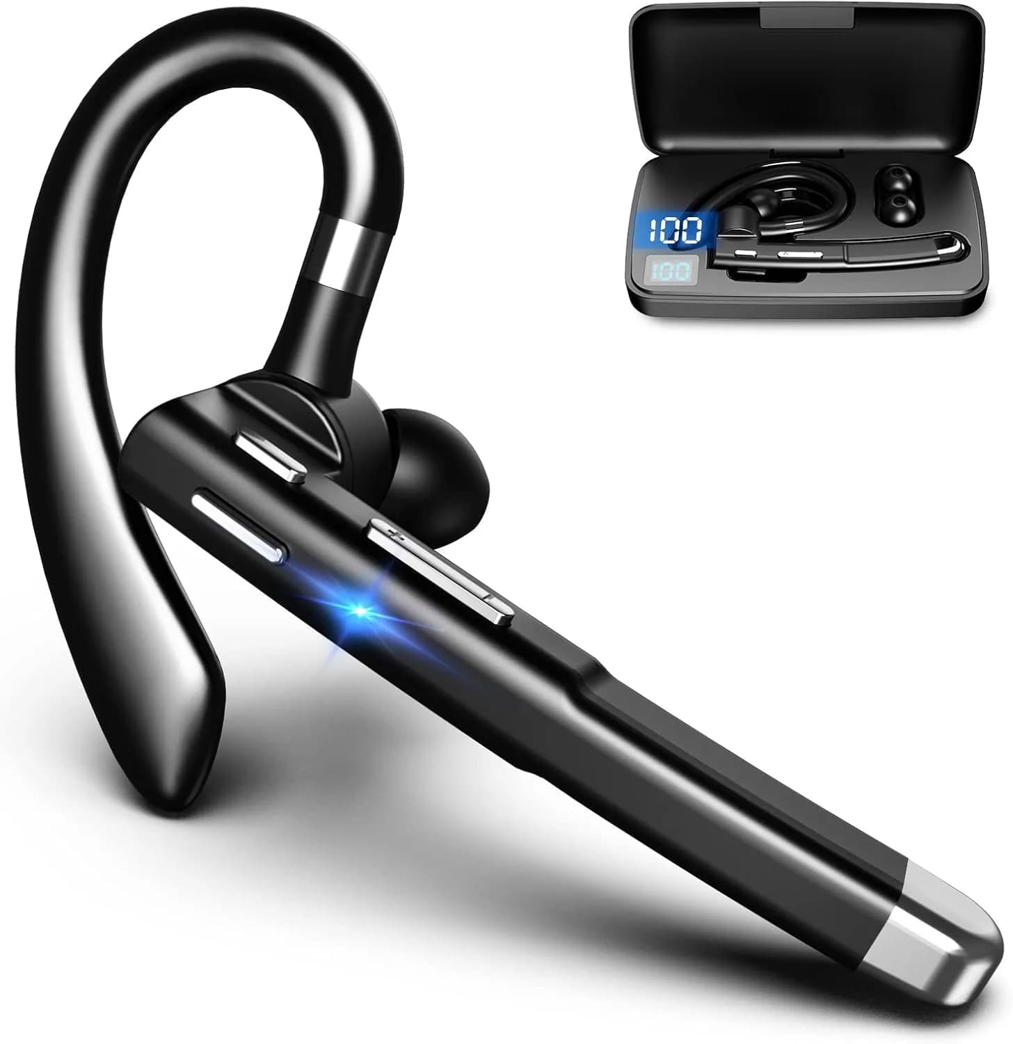 Hsility YYK520-2 Bluetooth Headset with Mic | 100 Hrs Battery, 270° Rotatable Earpiece — Black