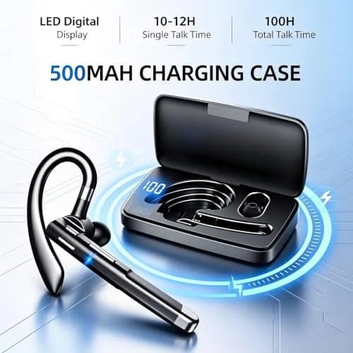 Hsility Bluetooth Headset V6.1 Business Earbud with 500mAh Case | 100Hrs Talk Time Dual Noise Cancelling Wireless Earpiece thumbnail 4