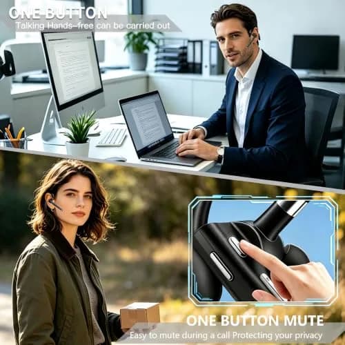 Hsility Bluetooth Headset V6.1 Business Earbud with 500mAh Case | 100Hrs Talk Time Dual Noise Cancelling Wireless Earpiece thumbnail 6