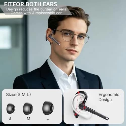 Hsility Bluetooth Headset V6.1 Business Earbud with 500mAh Case | 100Hrs Talk Time Dual Noise Cancelling Wireless Earpiece thumbnail 7