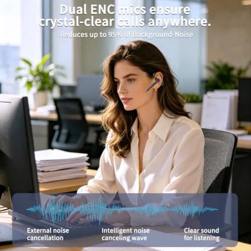 Hsility Bluetooth Headset V6.1 Business Earbud with 500mAh Case | 100Hrs Talk Time Dual Noise Cancelling Wireless Earpiece thumbnail 9