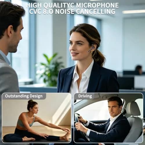 Hsility Bluetooth Headset V6.1 Business Earbud with 500mAh Case | 100Hrs Talk Time Dual Noise Cancelling Wireless Earpiece thumbnail 2