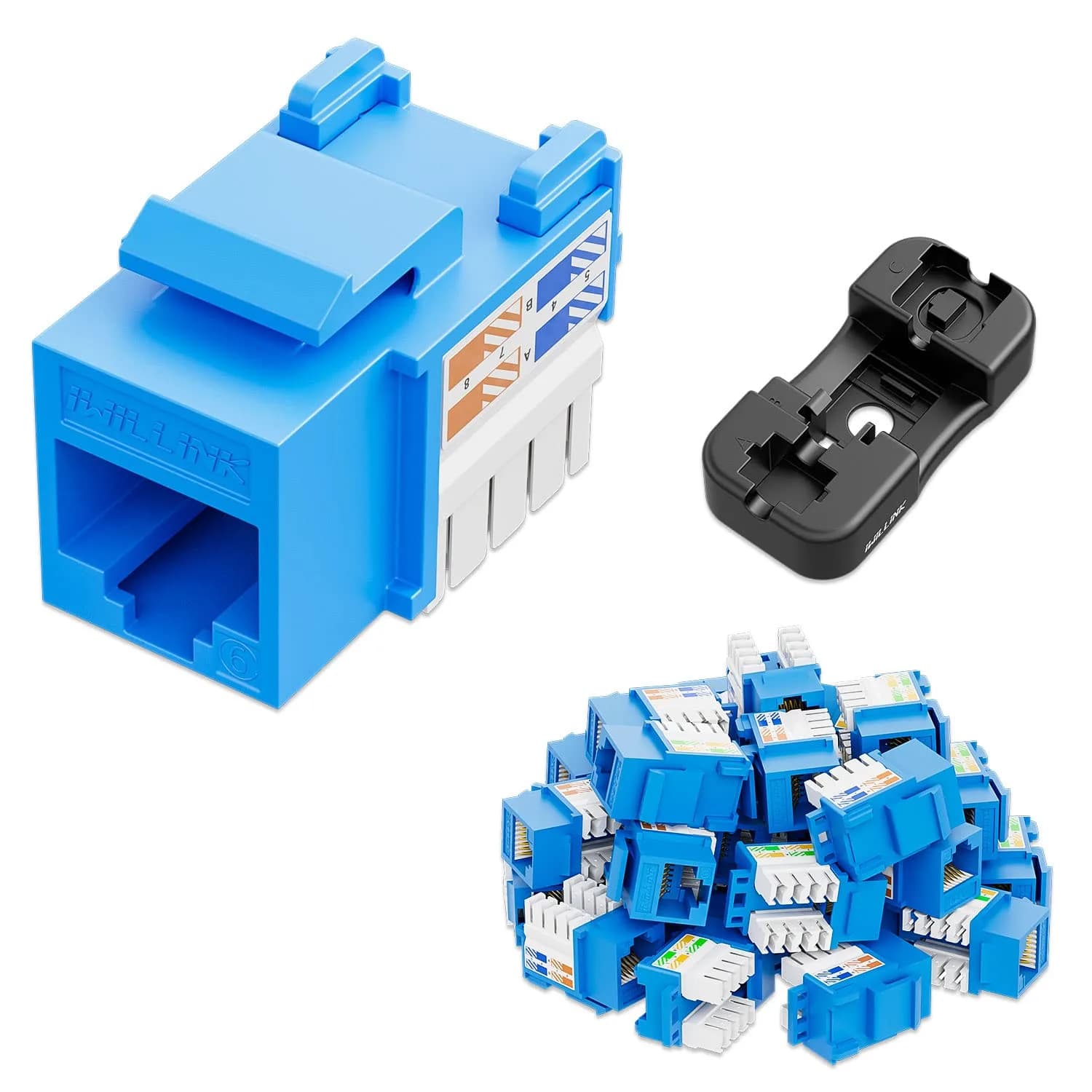 iwillink 10Gbps Cat6 Keystone Jack 25-Pack White | High-Speed Network Connectivity — Blue / Cat6