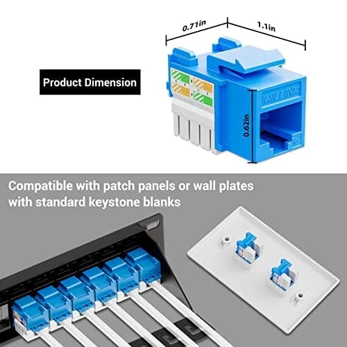 iwillink 10Gbps Cat6 Keystone Jack, 25-Pack, Blue | High-Speed Ethernet Network Adapter thumbnail 4
