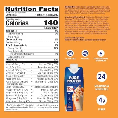Pure Protein Salted Caramel Shake, Ready to Drink and Keto-Friendly, 12 Ct | 30g Protein, Less Than 1g Sugar, Immune Support thumbnail 5