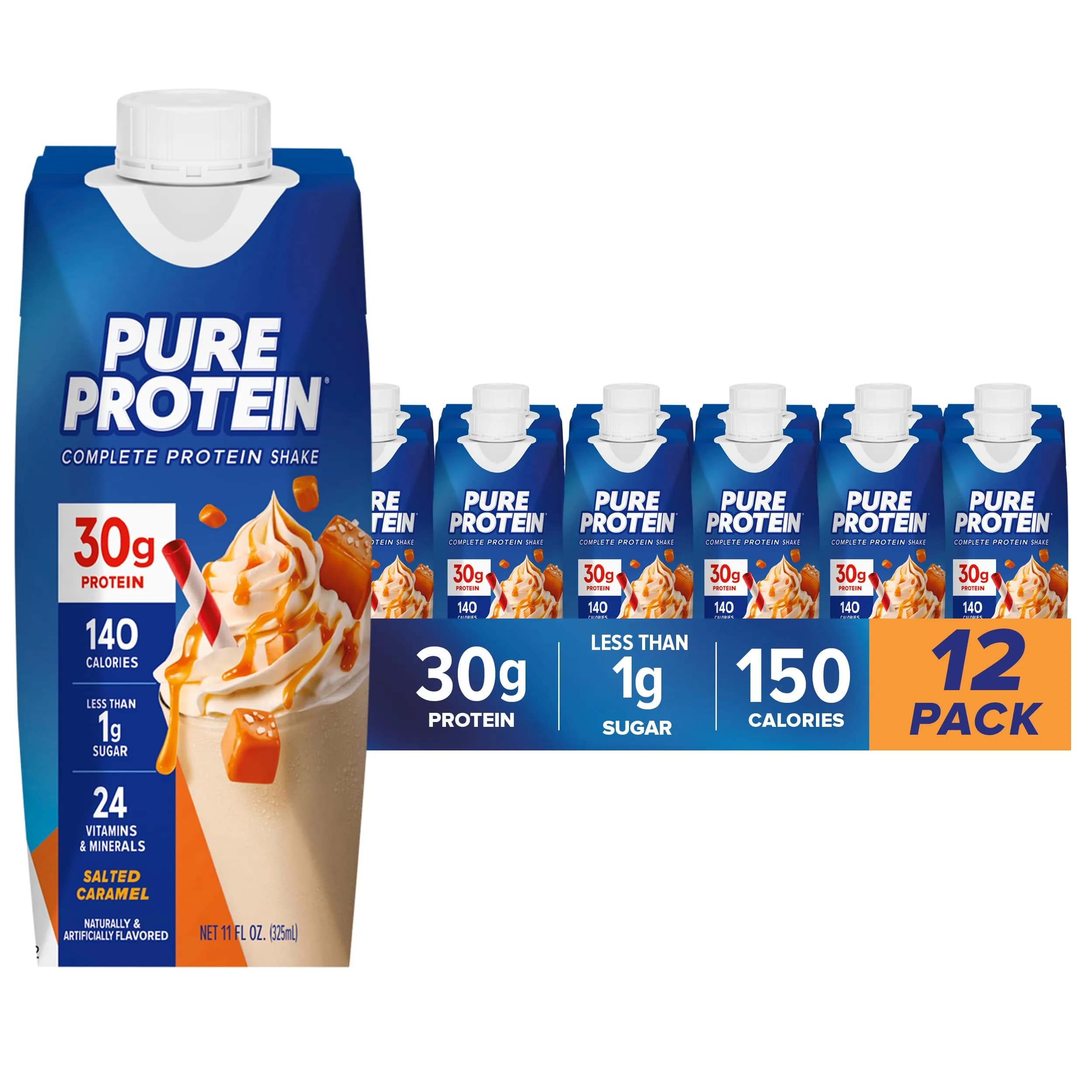 Pure Protein Strawberry Protein Shake 11 Fl Oz (330ml) | 30g Protein, Keto-Friendly, Immune Support — Salted Caramel / 11 Fl Oz