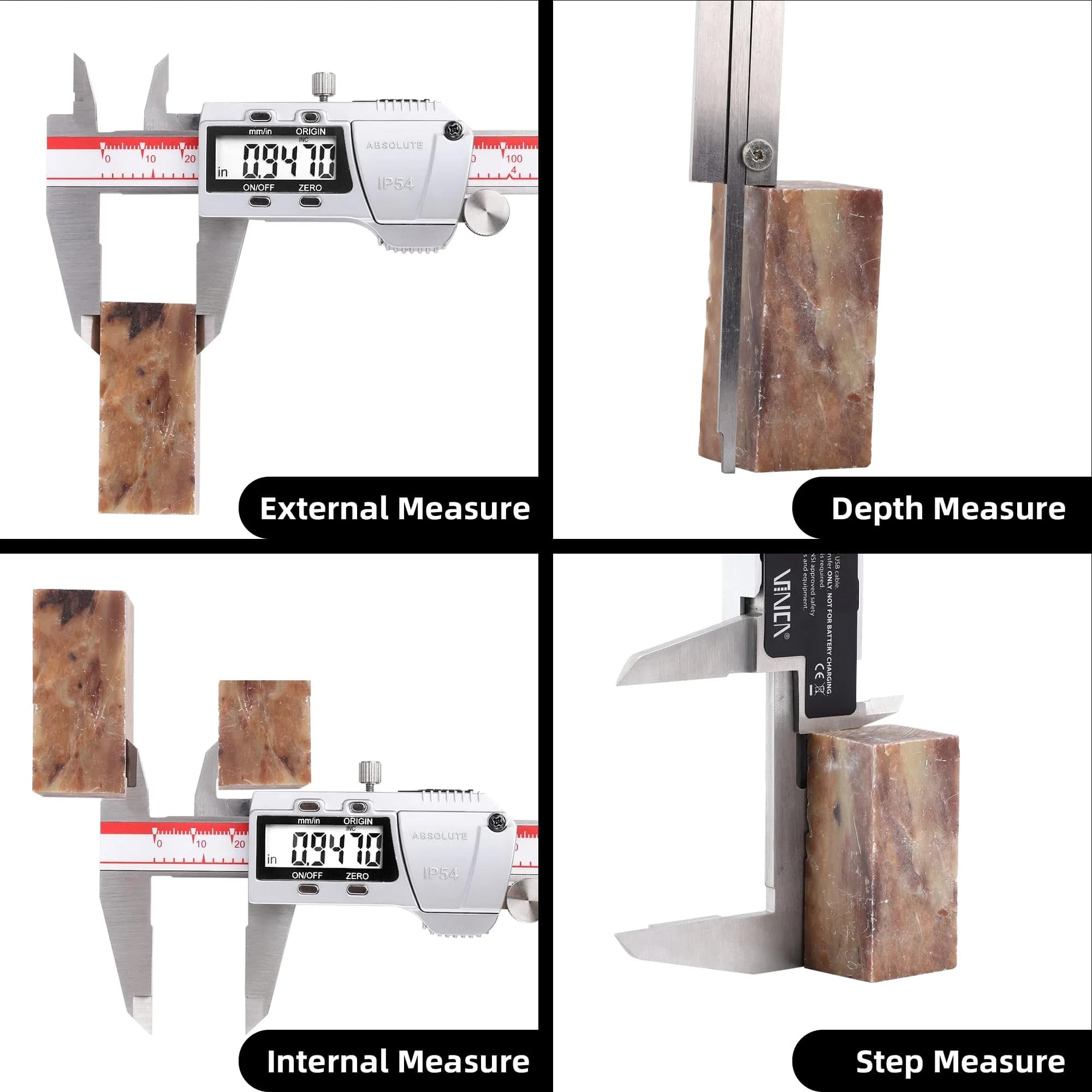 VINCA DCRA-0605 6 Inch Digital Caliper - Stainless Steel, IP54 Precision Measurement - view 3