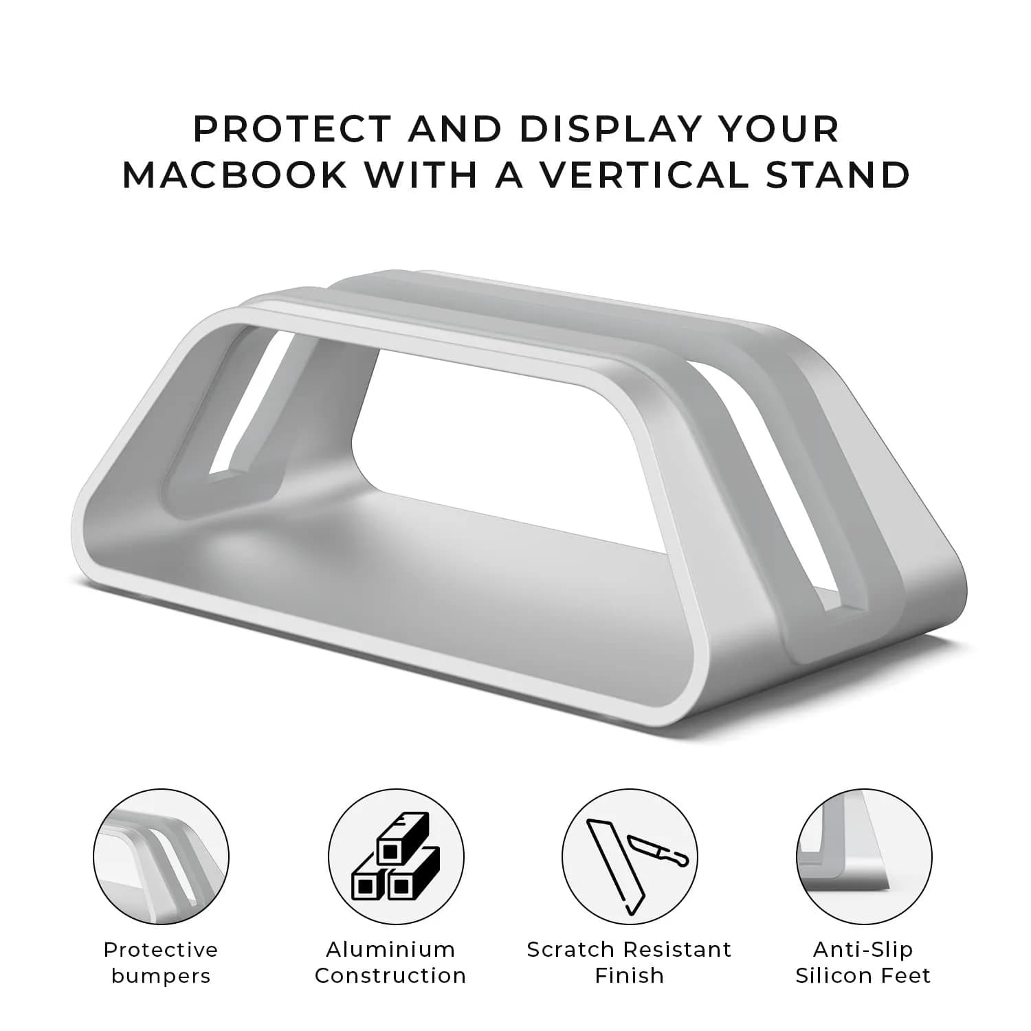HumanCentric Vertical Laptop Stand for MacBook Pro & Air, Aluminium, Silver | Fits 2016-2025 Models - view 2