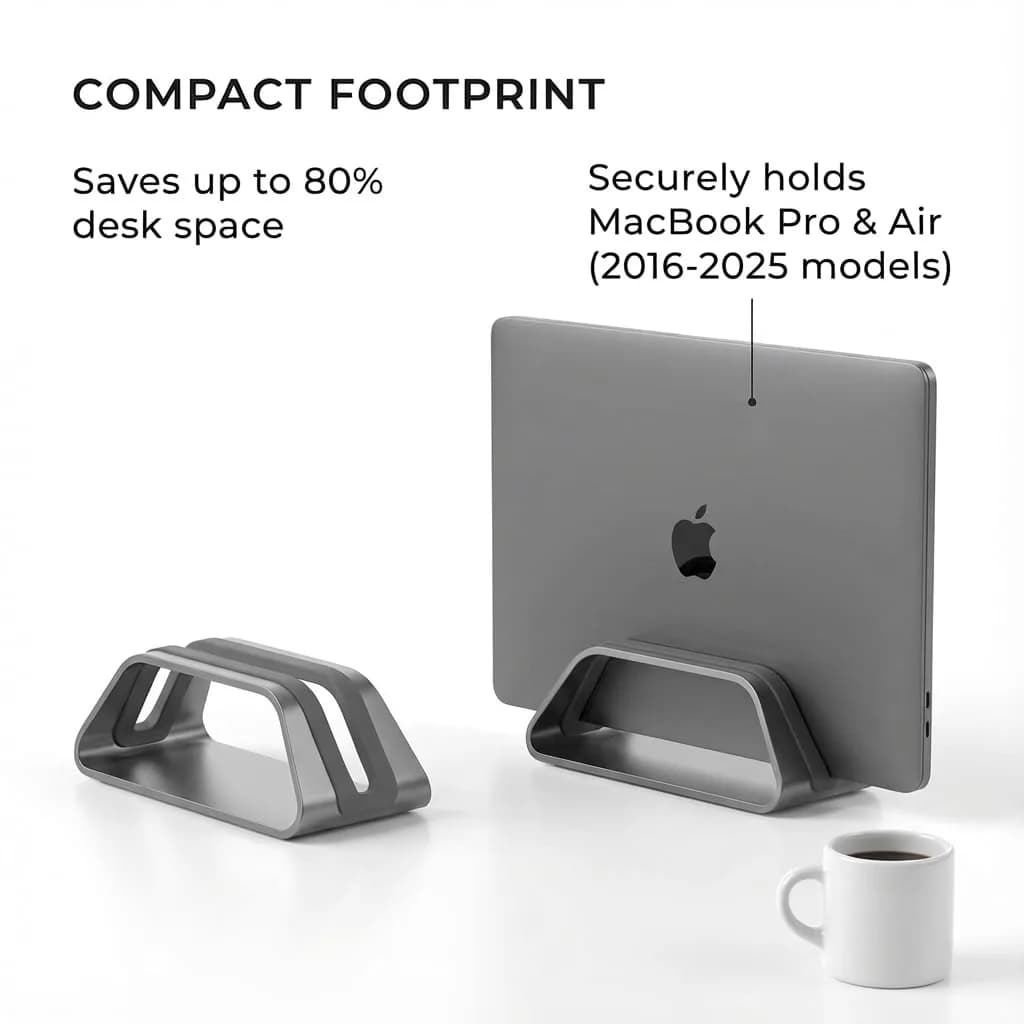HumanCentric Vertical Laptop Stand for MacBook Pro & Air, Aluminium, Silver | Fits 2016-2025 Models - view 3