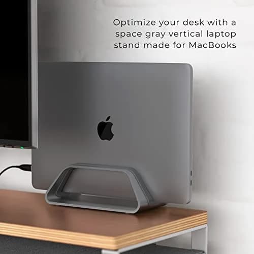 HumanCentric Vertical Laptop Stand for MacBook Pro & Air, Aluminium, Space Grey | Holds Laptops Securely in Closed Clamshell Mode thumbnail 6