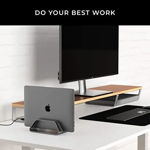 HumanCentric Vertical Laptop Stand for MacBook Pro & Air, Aluminium, Space Grey | Holds Laptops Securely in Closed Clamshell Mode thumbnail 8
