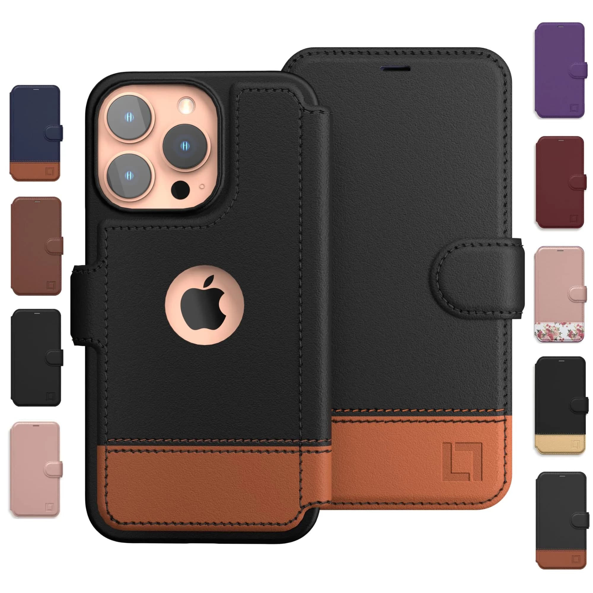 LUPA Legacy Wallet Case for iPhone 13 Mini | Slim Durable Faux Leather Folio Cover — Black