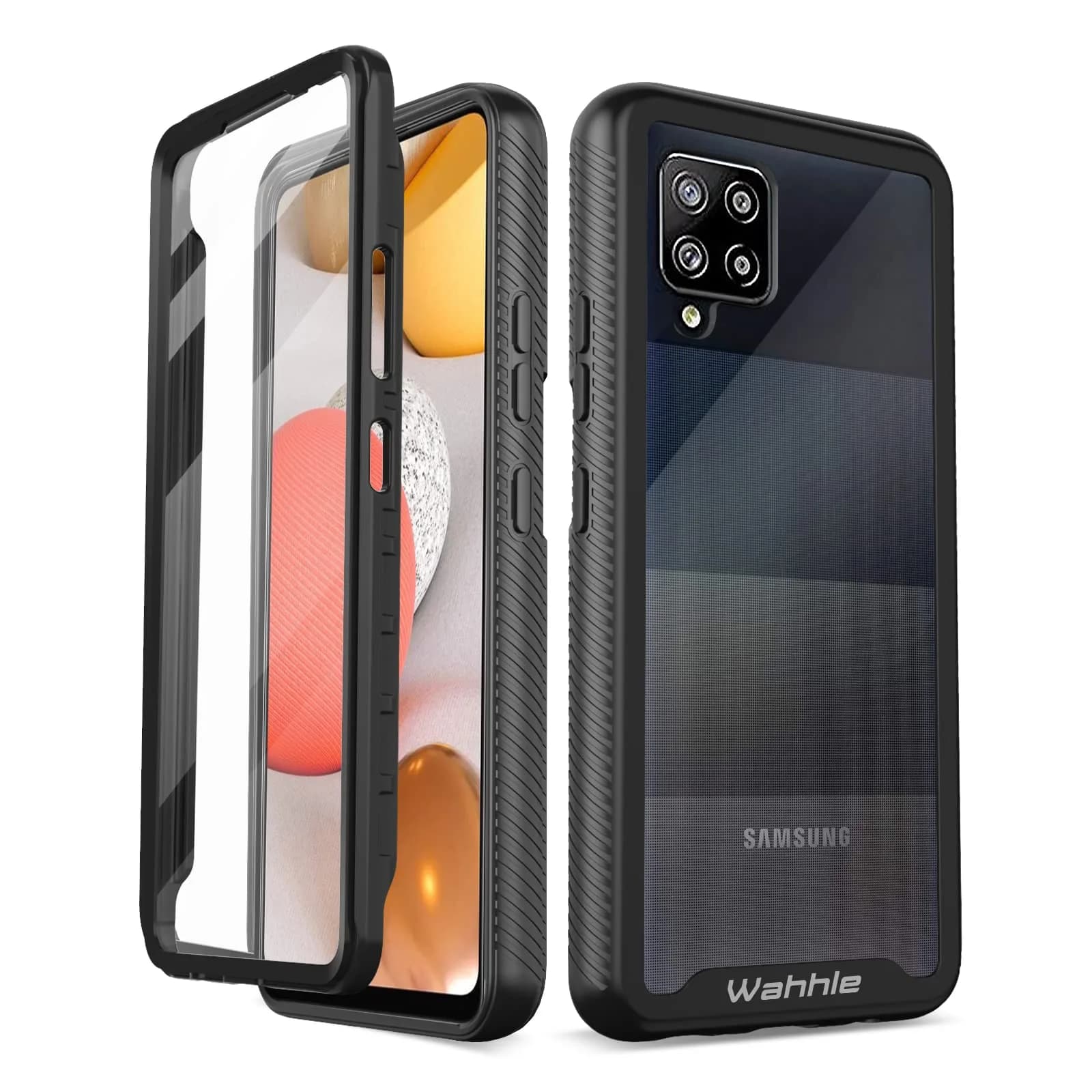 wahhle Compatible with Samsung Galaxy A12 Case, Built-in Screen Protector, Shockproof Slim Fit Bumper, Black/Clear | Full Body Protection — Samsung A42