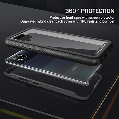 wahhle Compatible with Samsung Galaxy A42 5G Case, Built in Screen Protector Slim Fit Shockproof Cover | Black/Clear thumbnail 3