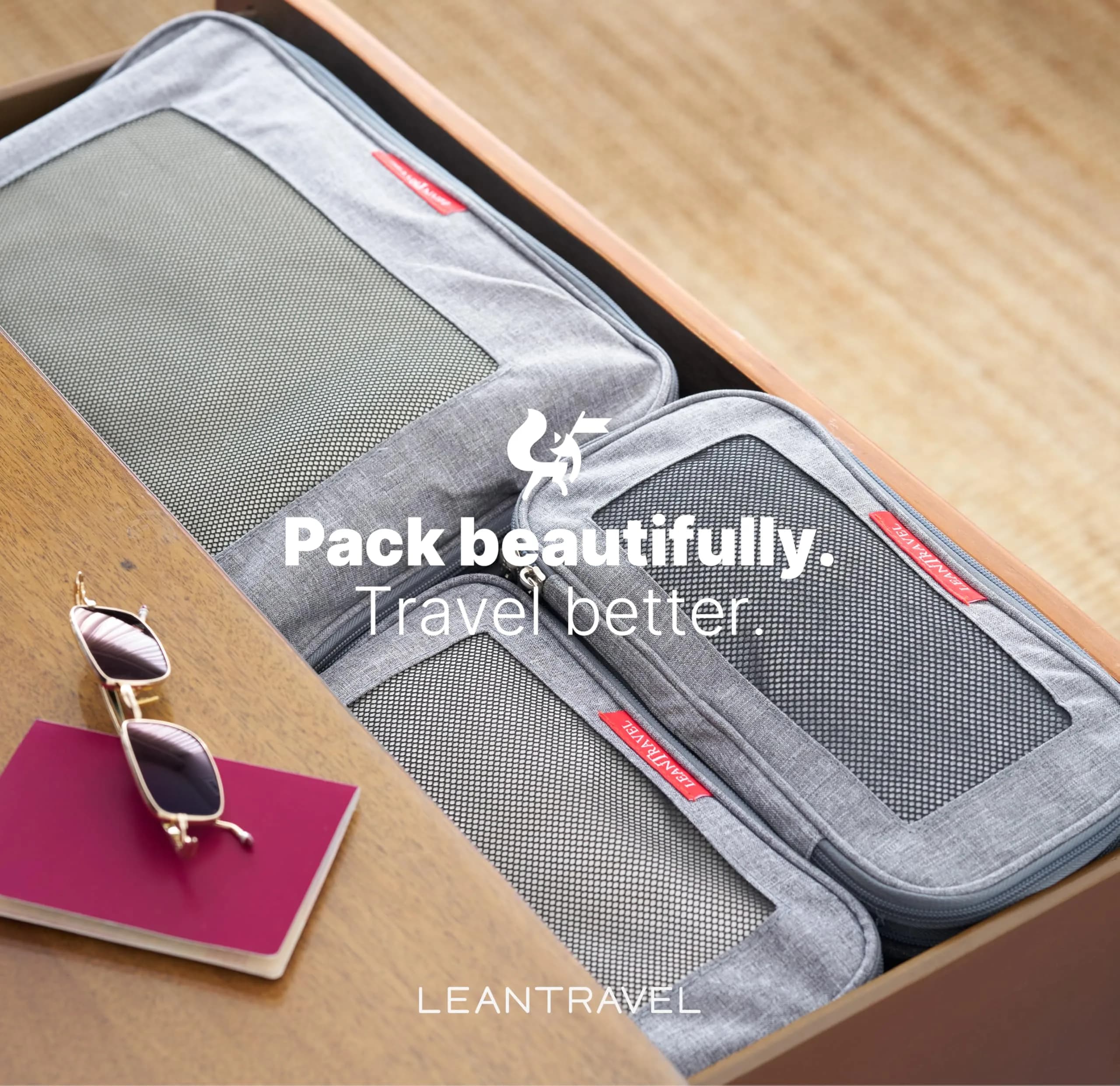 LeanTravel Premium Compression Packing Cubes for Travel - Suitcase Organizer Bags with Double Zipper & Breathable Mesh Panel - Space Saving Carry On Luggage Essentials (1 Medium Bag, Grey) - view 8