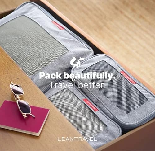 LeanTravel Premium Compression Packing Cubes for Travel - Suitcase Organizer Bags with Double Zipper & Breathable Mesh Panel - Space Saving Carry On Luggage Essentials (1 Medium Bag, Grey) thumbnail 8