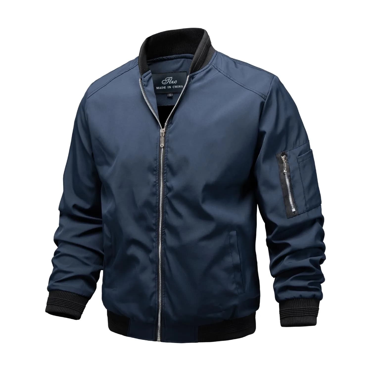 TLZC Men's Lightweight Bomber Jacket Windbreaker Slim Fit Active Coat Outerwear (Blue, X-Large) | Windproof & Water-Resistant