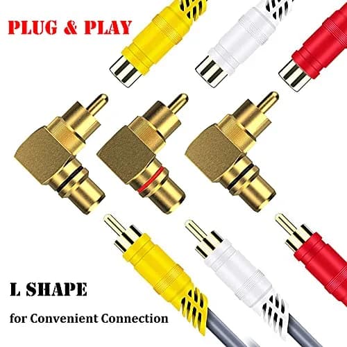 Warmstor 2-Pack RCA Right Angle Adapter 90 Degree Male to Female Connector | Extends Less Than 1 Inch thumbnail 4