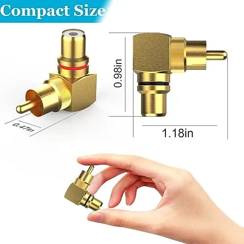 Warmstor 2-Pack RCA Right Angle Adapter 90 Degree Male to Female Connector | Extends Less Than 1 Inch thumbnail 5