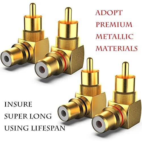 Warmstor 2-Pack RCA Right Angle Adapter 90 Degree Male to Female Connector | Extends Less Than 1 Inch thumbnail 3