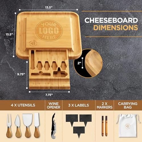 Bambüsi Personalized Charcuterie Board 14.5" x 14" Bamboo & Stainless Steel | Engraved Wedding Gift thumbnail 4