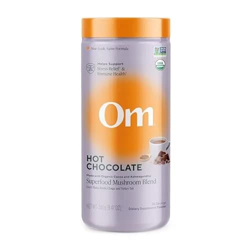 OM MUSHROOM SUPERFOOD Hot Chocolate Blend – Dutch Cocoa with Lion’s Mane, Reishi, Chaga & Turkey Tail – Supports Focus, Calm & Stress Relief – 2g Sugar, 25 Calories – 8.47 oz Canister (30 Servings) thumbnail 1