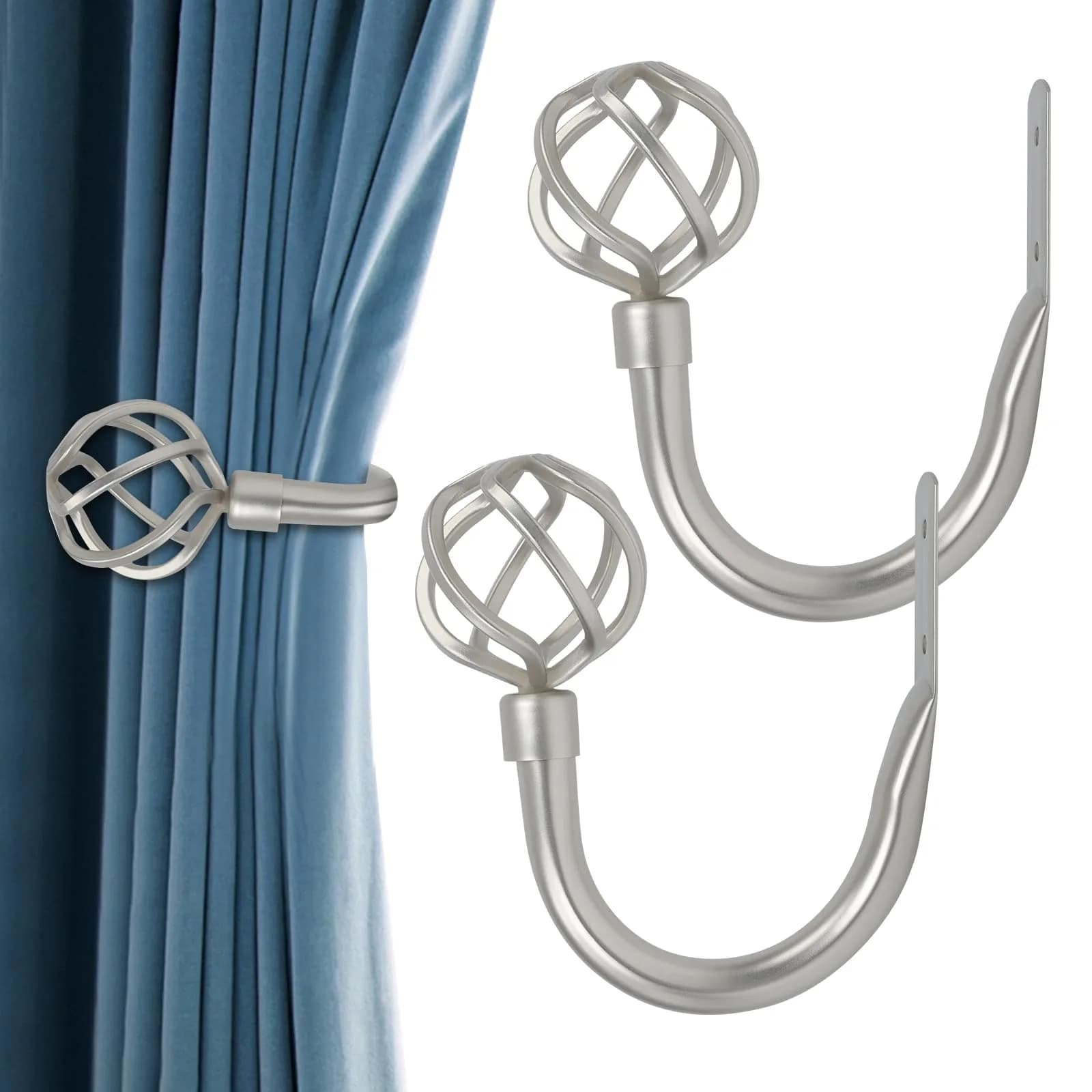 HIKMLK Curtain Holdbacks 2pcs | Solid Cast Iron Heavy Duty Wall Hooks (Satin Nickel) — Satin Nickel