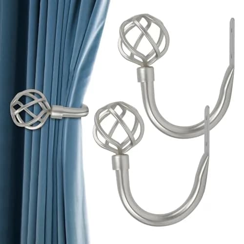 HIKMLK Curtain Holdbacks 2pcs | Solid Cast Iron Heavy Duty Wall Hooks (Satin Nickel) thumbnail 1