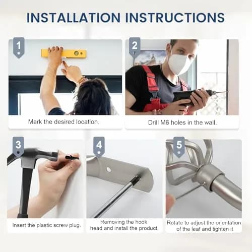 HIKMLK Curtain Holdbacks 2pcs | Solid Cast Iron Heavy Duty Wall Hooks (Satin Nickel) thumbnail 7